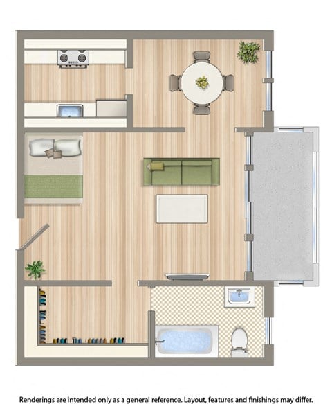 Floor plan for studio, 1 bath, 506 sqft